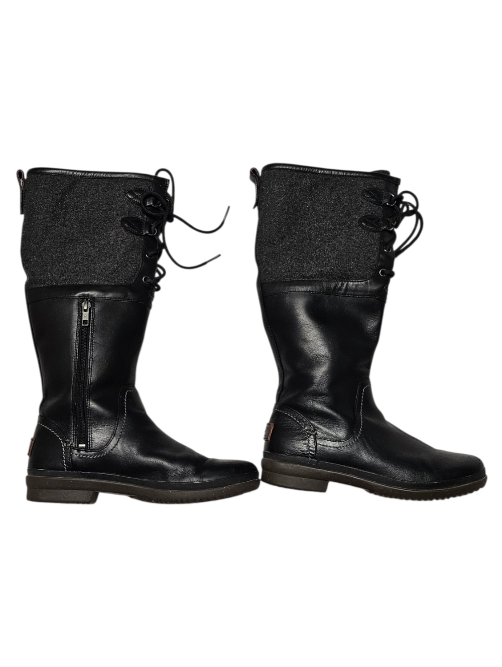 UGG Elsa Black Leather and Gray Fabric Lace-Up Women's Boots